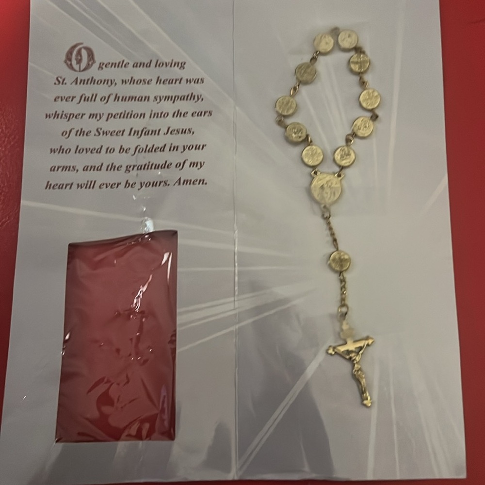 COPY - New in package St. Anthony cross Rosary with prayer card